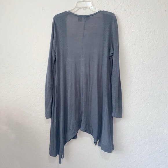 Tahari Linen Open Front Cardigan Womens Large Gray Sharkbite Hem Lightweight - Picture 3 of 7